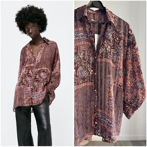 Zara Patchwork Shirt Blouse Oversized New